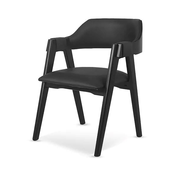 Cadeira Dália de Madeira Maciça Encosto Anatômico com Apoio no Braço madeira na cor  Preta -  tecido na cor Courino Preto