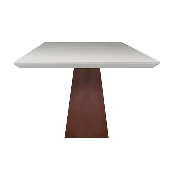 Mesa França com Base Trapézio na cor Castanho com Tampo Retangular com Vidro 4mm Branco 