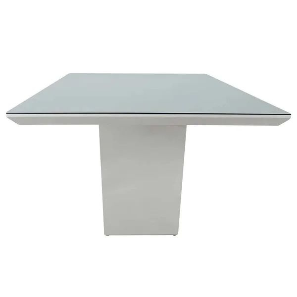 Mesa Munique Base Clin na cor Branca com Vidro 4mm Branco Branco