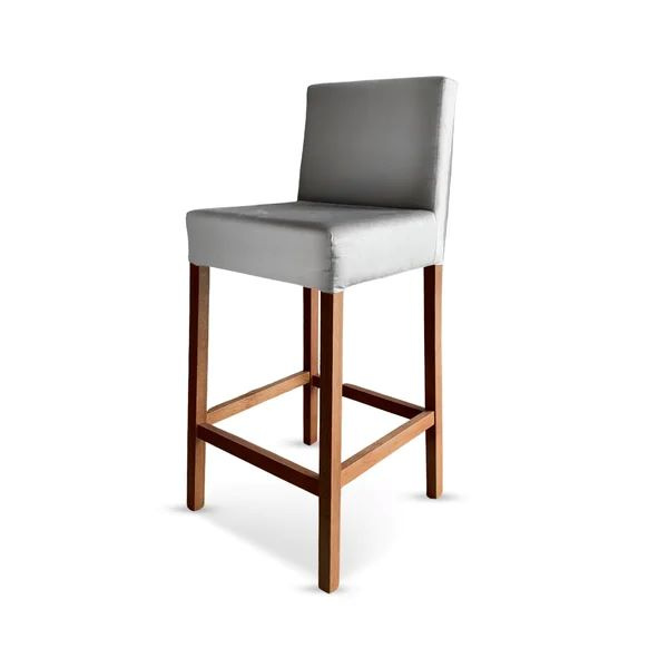 Banqueta Gana Estofada em Madeira na cor Imbuia -  Tecido Veludo Cinza