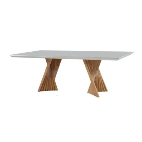 Mesa de Jantar Nathalia com Base Ripada e Tampo Retangular - base na cor  Imbuia