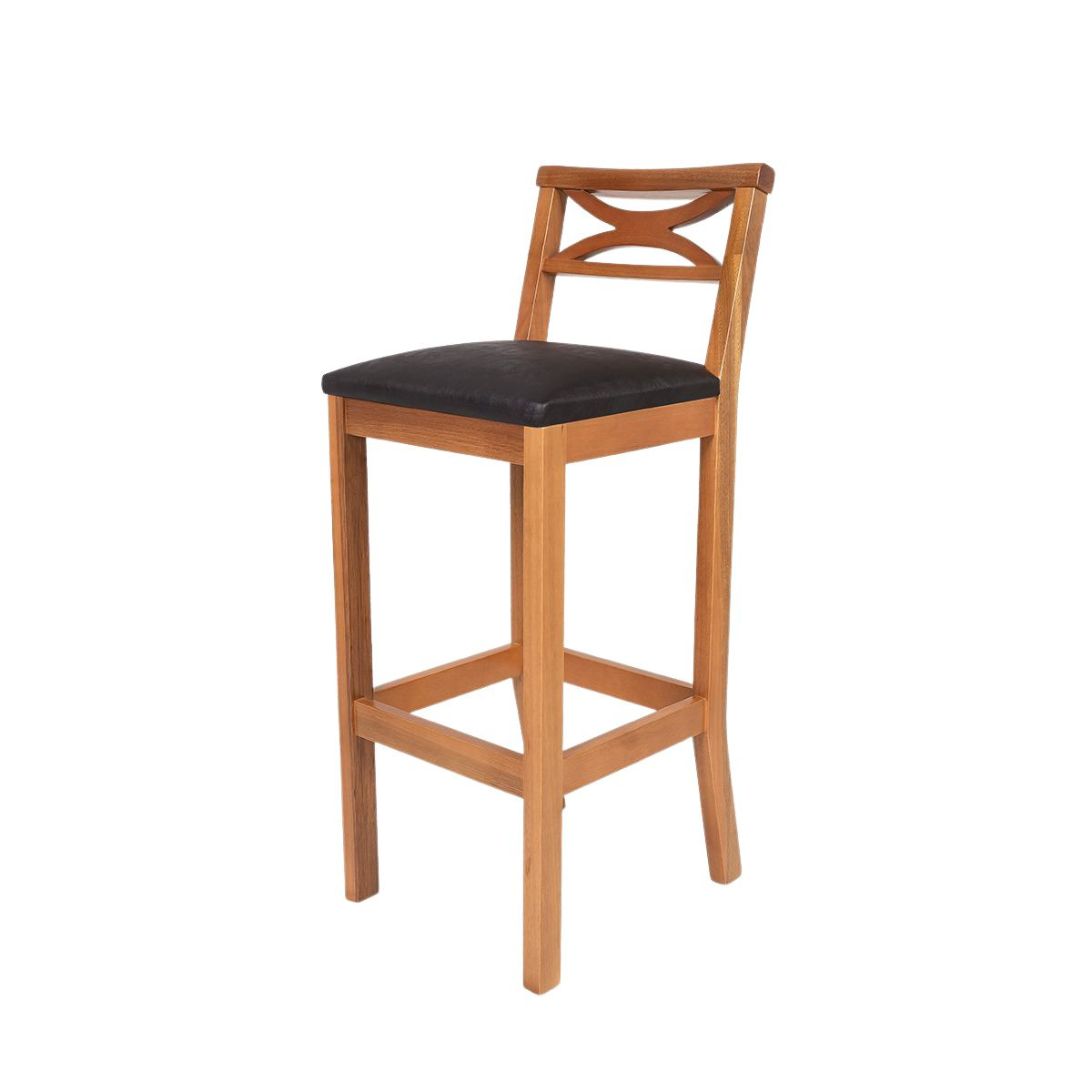 Banqueta Alta Madeira Maciça Encosto X Assento Estofado Gourmet/jantar