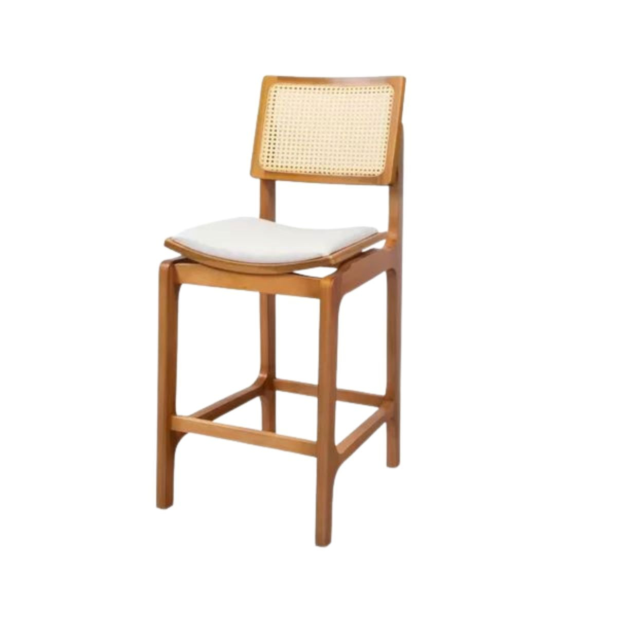 Banqueta Camélia  Madeira Maciça Encosto em Tela e Assento Anatômico Estofado madeira na cor Imbuia -  Tecido Linho Off-White