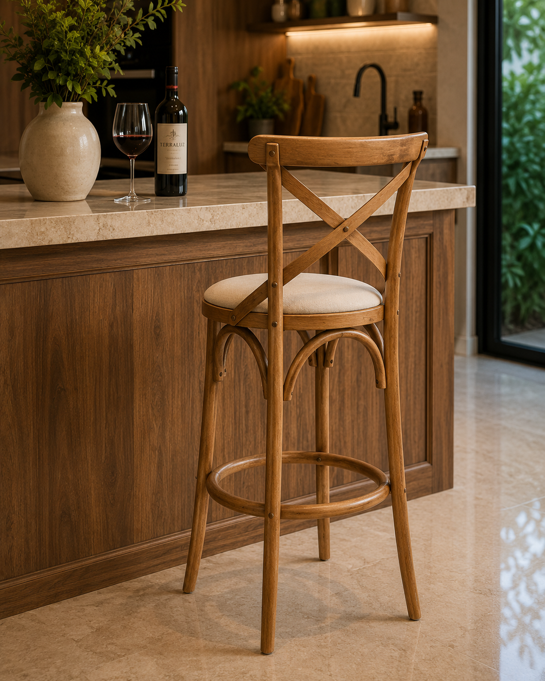 Banqueta  Madeira Maciça X na Cor Mel – Alta - Conforto e Estilo para sua Decoração - Mobiliario Rústico