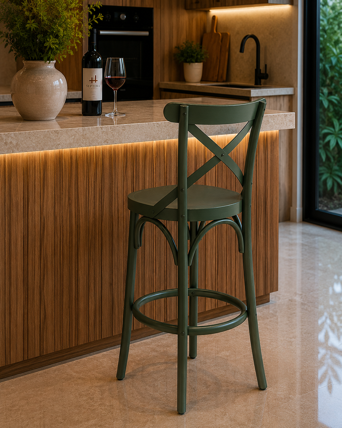 Banqueta de Madeira Maciça X na Cor Verde – Alta - Conforto e Estilo para sua Decoração - Mobiliario Rústico