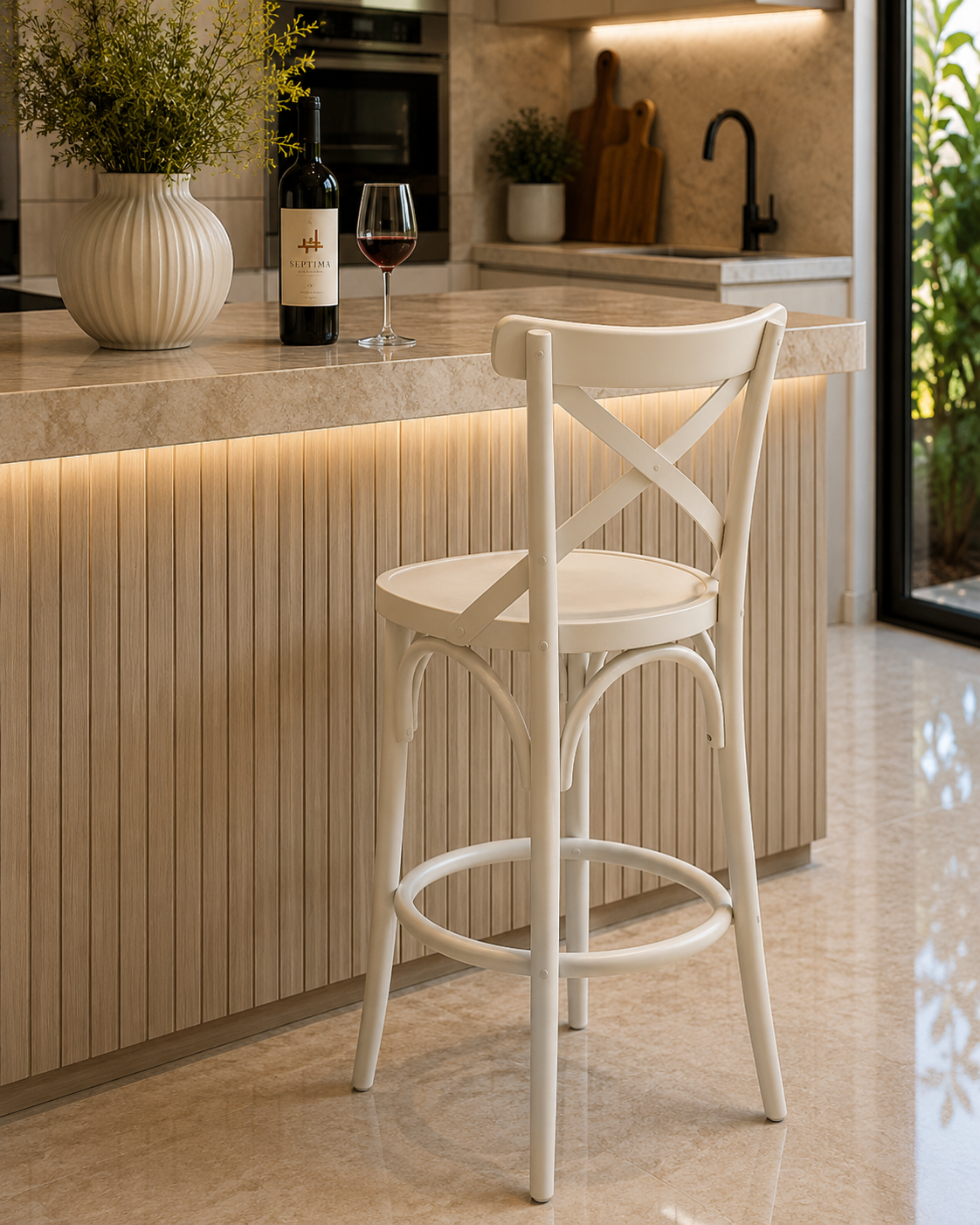Banqueta de Madeira Maciça X na Cor Branco – Alta - Conforto e Estilo para sua Decoração - Mobiliario Rústico