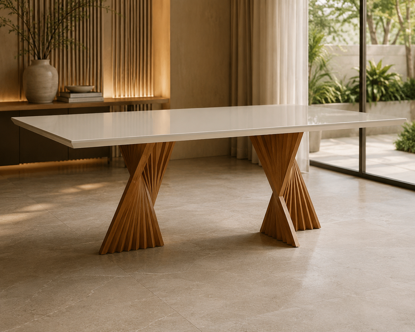 Mesa de Jantar Nathalia com Base Ripada e Tampo Retangular - base na cor  Imbuia